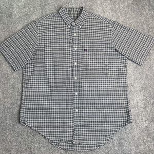 Ralph Lauren Shirt Mens Large Short Sleeve Button Front Green Plaid Cotton